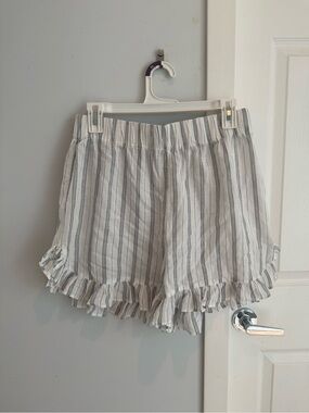 Ganni White Striped Ruffle Shorts, size M